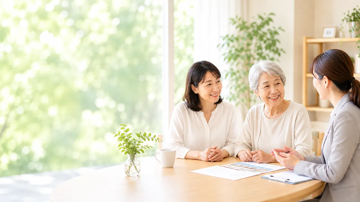 老人ホーム探しについて相談する高齢者とご家族